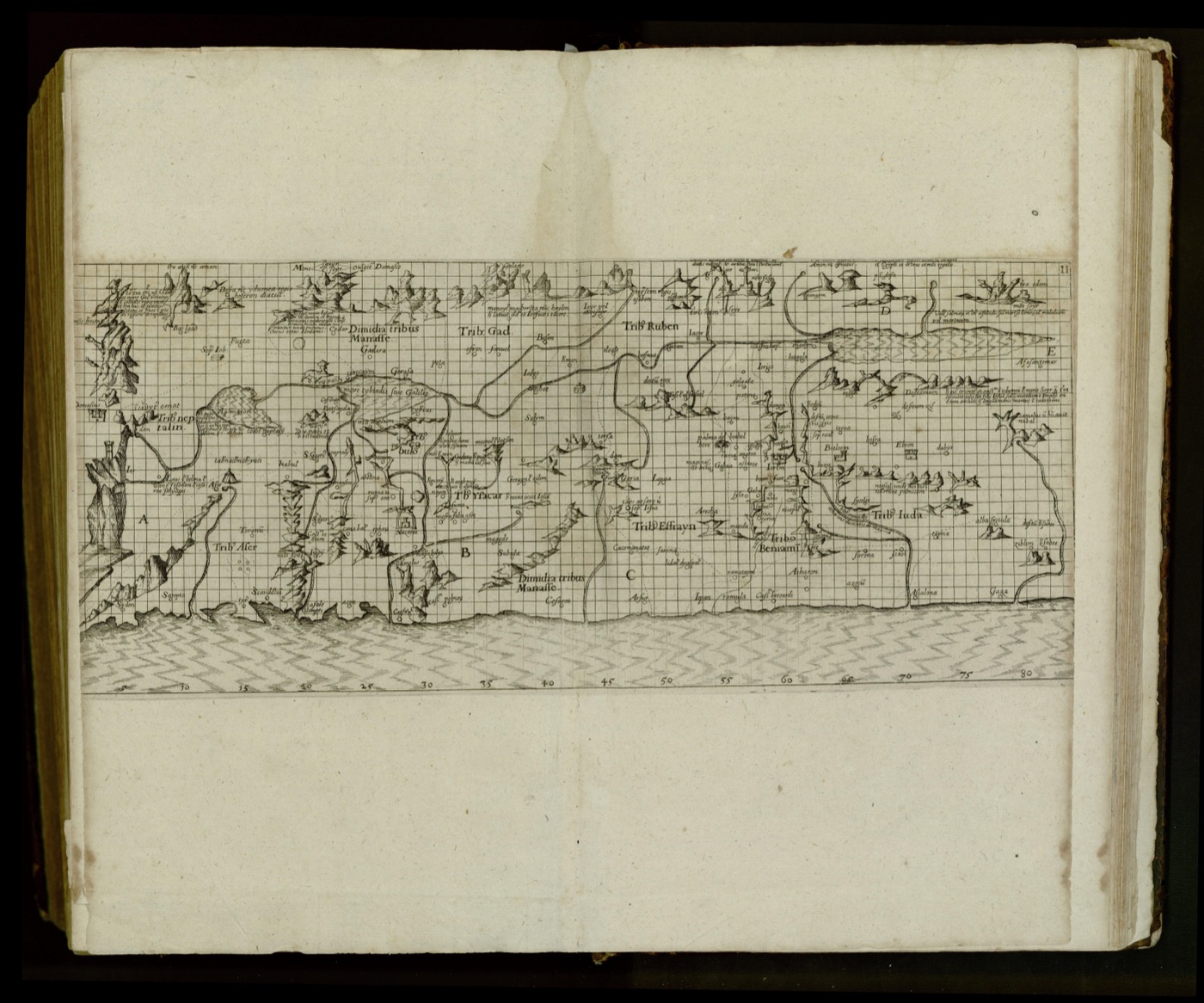Pietro Vesconte's medieval map of the Holy Land, drawn c.1320 for Marino Sanudo's Liber Secretorum Fidelium Crucis, in the 1611 Hanau printing. The territory is labelled Terra Sancta in Latin.